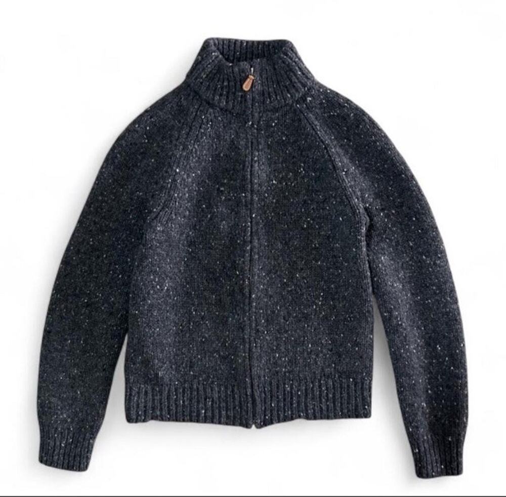 Ann Taylor Gray Speckled 100% Italian Merino Wool Zip Up Knit Sweater Women’s S